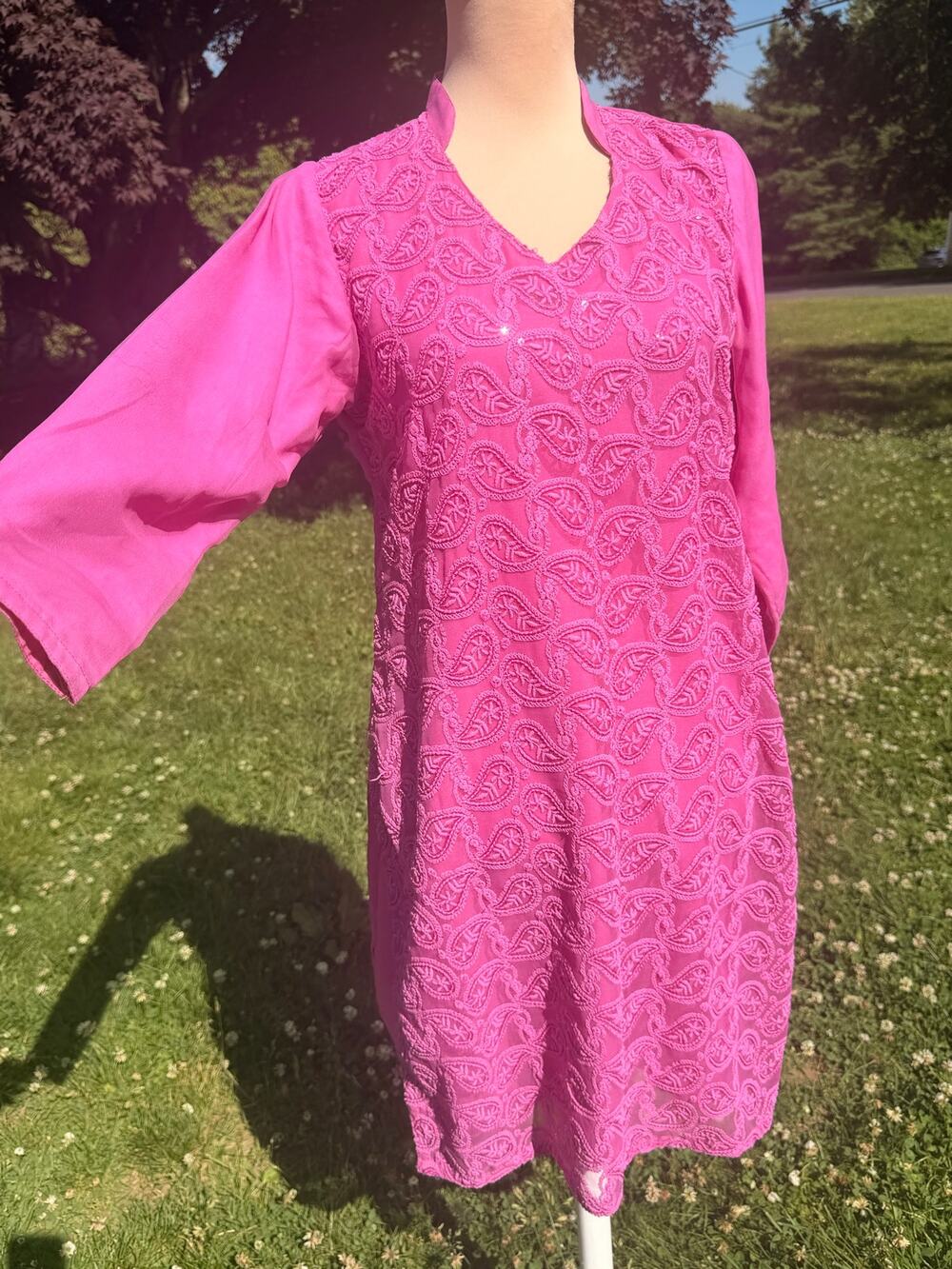 Pink tunic dress with sequins sheet overlay kurti sttyle south asian